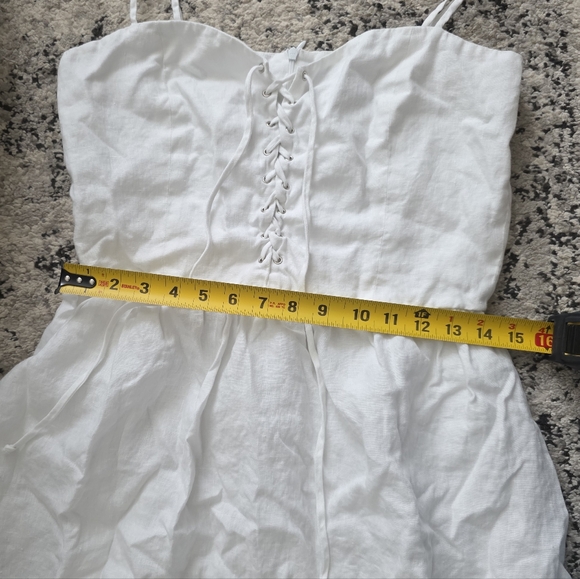 Reformation Linen Midi Dress Spaghetti Straps Laceup Wmns 10 White Coastal Chic - Picture 4 of 8